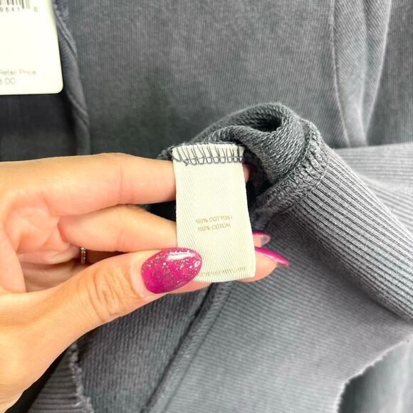 Free People Jacket Women’s Large Gray Distressed Zip Up Hooded Shirt NWT - Picture 6 of 6